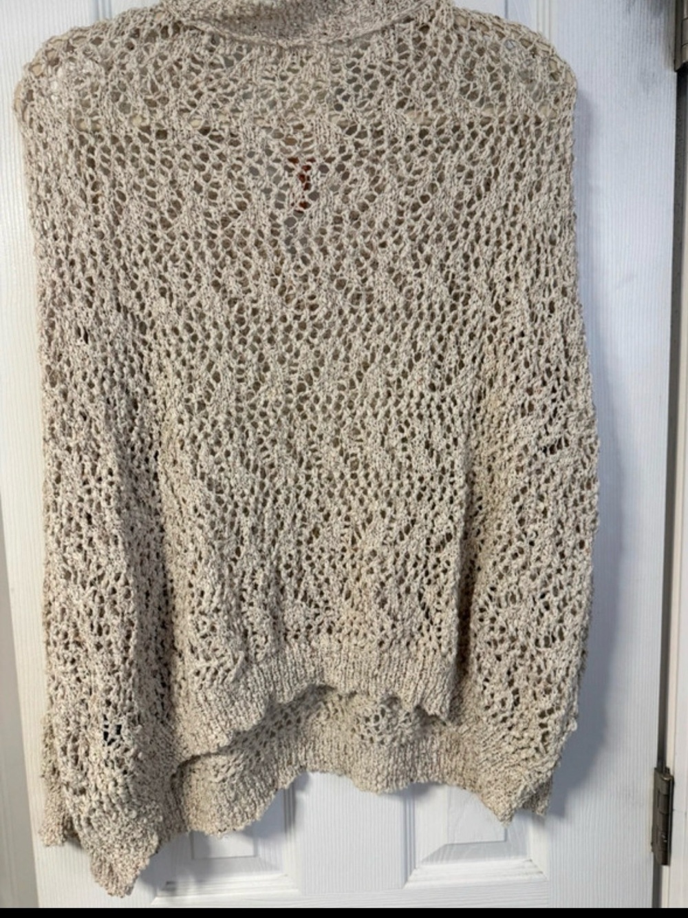 POL Oatmeal Crochet Open Knit Oversized V Neck Sweater M - Picture 5 of 5